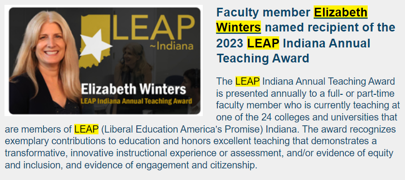 Elizabeth Winters wins annual teaching award